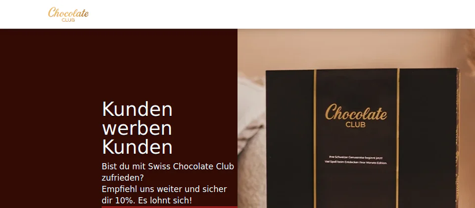 Opening view of the referral page for Swiss Chocolate Club